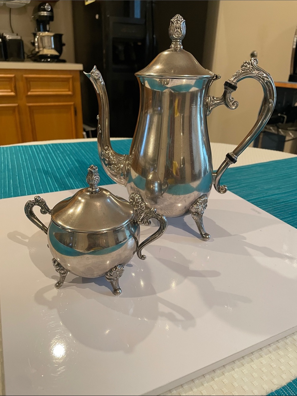 Vintage Polished Silver-Tone Tea Pot & Sugar Bowl Set - Elegant Silver Finish
